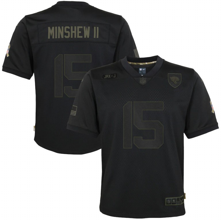 NFL Jacksonville Jaguars #15 Gardner Minshew II Nike Youth 2020 Salute to Service Game  Black jerseys->youth nfl jersey->Youth Jersey